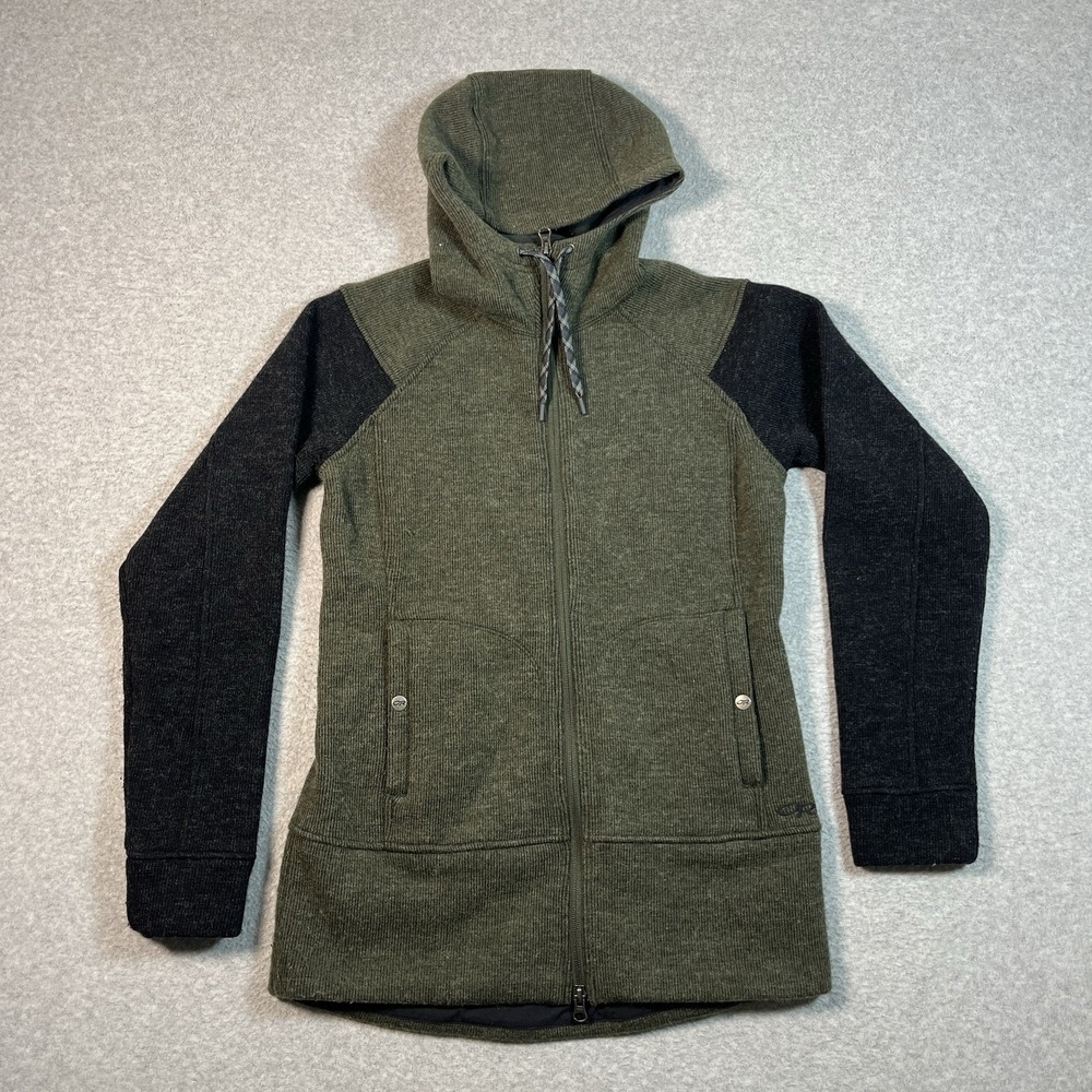 Outdoor Research Jacket Womens Small Green Flurry Full Zip Polyester Wool Hooded